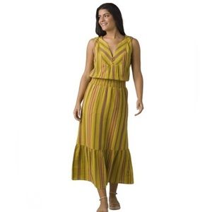 Prana California Dreaming Maxi Organic Cotton Dress Size XL Sleeveless Yellow